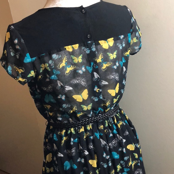 H&M black with butterflies chiffon dress - Picture 4 of 6